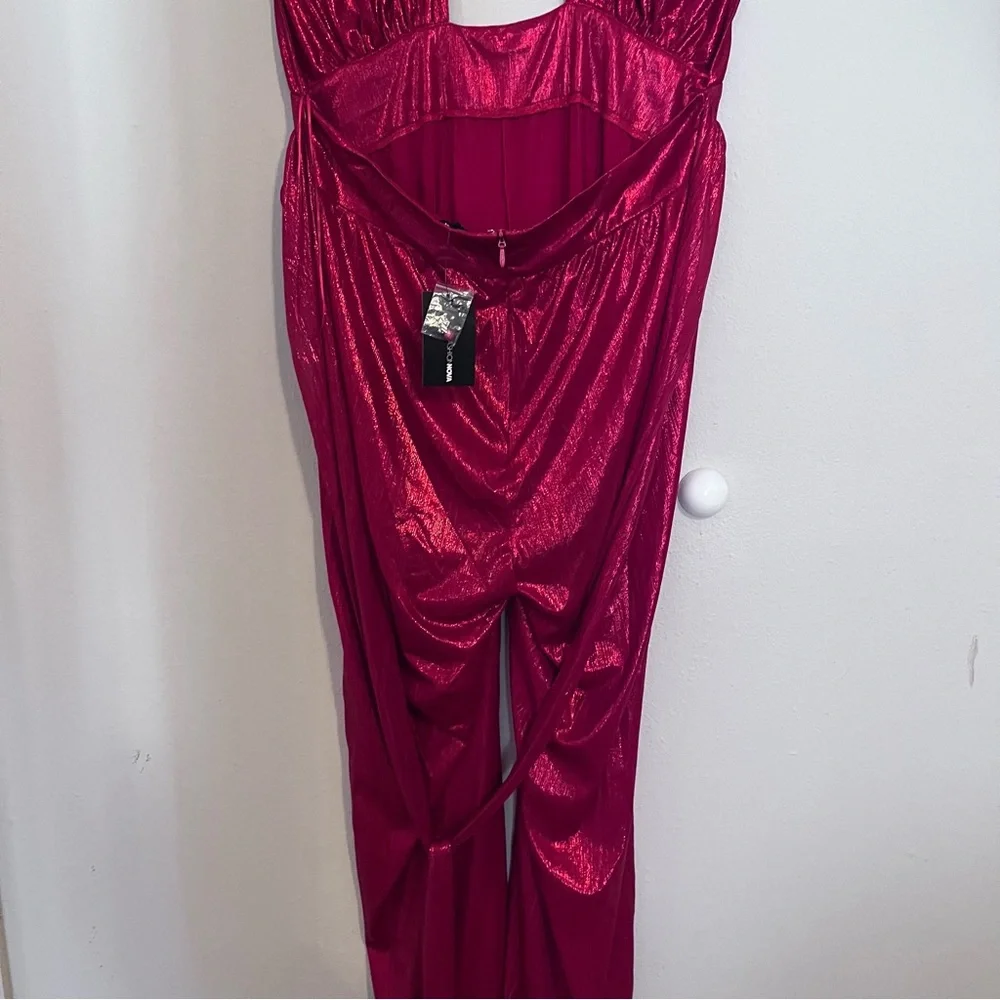 Fashion Nova Red Glitter and Glamour Jumpsuit 3X Plus Size Fashion Halter Top - Picture 7 of 13